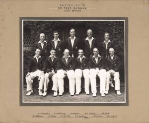 1936-37 AUSTRALIAN TEAM, original team photograph with title "Australian XI, 2nd Test, Sydney, Decr 18th 1936" hand-painted on mount, framed & glazed, overall 40x32cm.