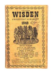 "Wisden Cricketers' Almanack for 1940" limp yellow cloth. Fair/Good condition. Scarce wartime issue.