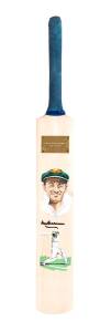 DON BRADMAN, signature on Cricket Bat with two hand-painted portraits & plaque "Sir Donald Bradman, Bat No. 1569".