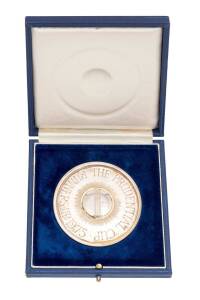 1975 CRICKET WORLD CUP: Silver medal, "The Prudential Cup/ Runners-Up 1975", hall marked on reverse, in original presentation case. Ex Ross Edwards, who played 20 Tests & 9 ODIs 1972-75. [West Indies 291/8 defeated Australia 274 to win the inaugural World