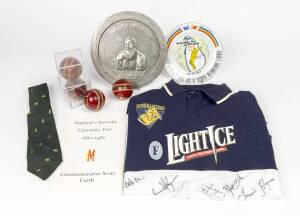 BALANCE OF CRICKET COLLECTION, noted signed Cricket Balls (13); signed Bushrangers shirt; cricket ties (11); W.G.Grace plate; 1983 Aust tour to Sri Lanka plate.