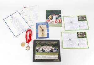 c1990-2001 cricket collection, noted signed team sheets (6) - 1994 Australia, 1998-99 England, 1999-2000 India, 1993-94 New Zealand, 1992 NSW & 2001 Sri Lanka Under 19; also signed batting maps (8) including Michael Clarke, Ricky Ponting & Shane Warne.