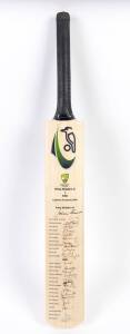 2004 PRIME MINISTERS XI v INDIA, full size Cricket Bat with 26 signatures including John Howard (Prime Minister),&nbsp;Steve Waugh, Daivd Hussey, Sachin Tendulkar & V.V.S.Laxman. Good condition.&nbsp;
