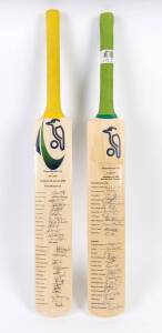 SIGNED CRICKET BATS, noted 2006 Prime Ministers XI v England, full size Cricket Bat with 28 signatures including Cameron White, Phil Jaques & Andrew Flintoff; plus 2008 Prime Ministers XI v Sri Lanka with 27 signatures. Good condition.&nbsp;&nbsp;