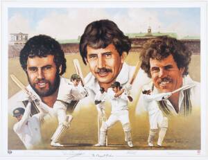 "The Chappell Brothers" by Dave Thomas,&nbsp;size 72x51. Wholesale quantity - signed by Greg, Ian & Trevor Chappell (c87); signed by Ian & Trevor Chappell (c320) & unsigned (c14).