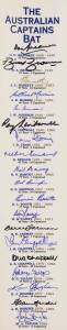 THE AUSTRALIAN CAPTAINS BAT: Decals with original signatures of 18 captains, including Don Bradman, Ray Lindwall, Richie Benaud, Allan Border & Mark Taylor. Wholesale quantity (30) - ready to be affixed to trophy cricket bats.
