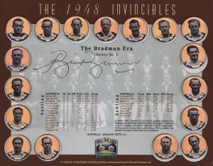 2005 Bradman Museum badges "The Bradman Era Series No.1 - The 1948 Invincibles", complete set [17], on original card signed by Bill Brown. Superb condition.