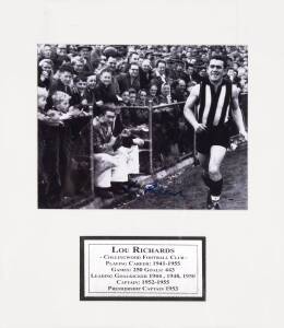 COLLINGWOOD: Displays signed by Des Tuddenham & Lou Richards, both window mounted, framed & glazed, largest 44x50cm. Both with CoAs.