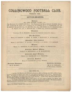 COLLINGWOOD: "Collingwood Football Club, Annual Report for 1897", with a report of the 1897 season, the first season of the VFL. Generally in Good condition. Very hard to find reports from this era.