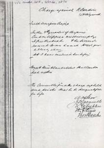 DICK CONDON (Collingwood/Richmond): Photocopied page from the VFL Minutes Book for 11th September 1900, headed "Charge against R.Condon, Collingwood", giving field umpire Ivo Crapp's evidence, and concluding "The Committee find the charge upheld and decid