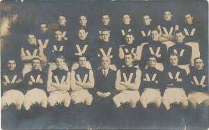 c1910 VICTORIAN TEAM: c1910 real photo postcard of Victorian team, written (and signed) by Dick Lee to Syd Sherrin.