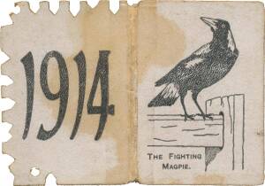 COLLINGWOOD: 1914 Member's Season Ticket, with Fixture List & hole punched for each game attended. Fair/G (damaged inside).