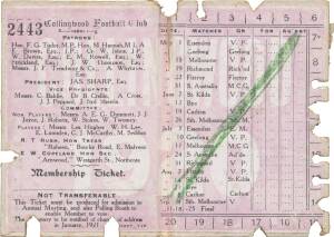 COLLINGWOOD: 1920 Member's Season Ticket, No.2443, with Fixture List & hole punched for each game attended. Fair/G.