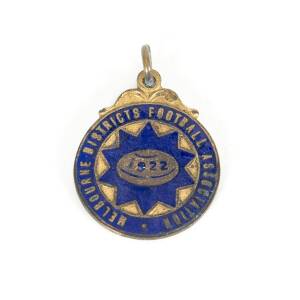 1922 gold coloured & enamel fob "Melbourne Districts Football Association 1922".