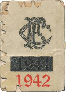 COLLINGWOOD: 1942 Member's Season Ticket, with Fixture List & hole punched for each game attended. Fair condition.
