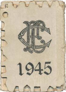 COLLINGWOOD: 1945 Member's Season Ticket, with Fixture List & hole punched for each game attended. Fair/G condition.