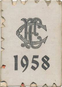 COLLINGWOOD: 1958 Member's Season Ticket (Premiership Year), with Fixture List & hole punched for each game attended. Good condition.