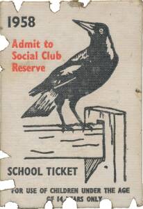 COLLINGWOOD: 1958 Member's Season Ticket (Premiership Year), School Ticket, with Fixture List & hole punched for each game attended. Good condition.