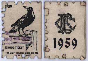 COLLINGWOOD: 1959 Member's Season Tickets, full & school tickets, each with Fixture List & hole punched for each game attended. Fair/Good condition.