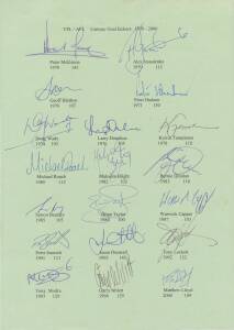 "VFL/AFL Century Goal Kickers 1970-2000", team sheet with 19 signatures including Peter McKenna, Alex Jesaulenko, Peter Hudson, Doug Wade, Bernie Quinlan, Brian Taylor, Tony Lockett, Gary Ablett & Matthew Lloyd.