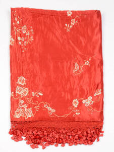 A very large Chinese red silk embroidery, early 20th century