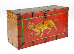 A Tibetan polychrome tiger chest, 18th century