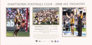 HAWTHORN: "Hawthorn Football Club - 2008 AFL Premiers" display comprising signed photos of Sam Mitchell & Alistair Clarkson, window mounted with photo of players celebrating, framed & glazed, overall 87x47cm.