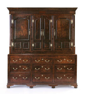 A very good Lancashire oak housekeepers cupboard, English 18th century