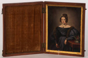 ENGLISH SCHOOL, CIRCA 1830 Portrait of a lady in a black dress with fur stole