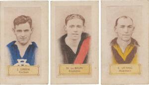 1932 Hoadleys (3d Violet Nutty Bar) "Victorian League Footballers", part set [64/108] + 2 spares. Fair/G. Rarity 8. The first of the Hoadleys sets and the hardest to complete.