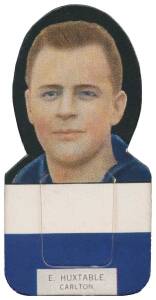 1933 Wills "Football Portraits and Club Colours" Die-Cut Stand-up Cards, [1/5] E.Huxtable (Carlton). G/VG. Rarity 8.