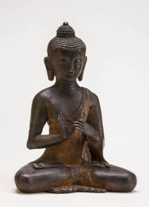 An unusual Himalayan seated iron figure of Buddha (Varjracana), probably 19th century