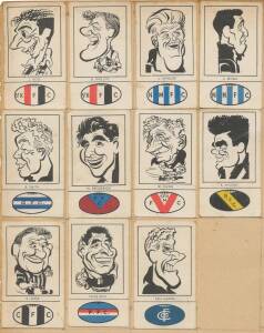 1954 Fyna Foods "Victorian Footballer Caricatures", almost complete set [23/24] with club colours at base. Stuck down onto card, mainly G/VG. Rarity 8.