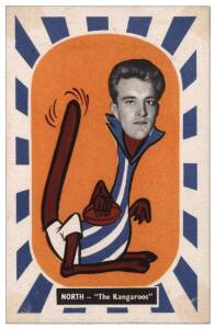 1957 Kornies "Footballer - Mascot Swap Cards", [1/36] - No.4 Jock Spencer (North Melbourne). G/VG. Rarity 8.