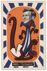 1957 Kornies "Footballer - Mascot Swap Cards", [1/36] - No.5 Jack Edwards (North Melbourne). G/VG. Rarity 8.