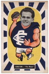 1957 Kornies "Footballer - Mascot Swap Cards", [1/36] - No.27 John James (Carlton). G/VG. Rarity 8.