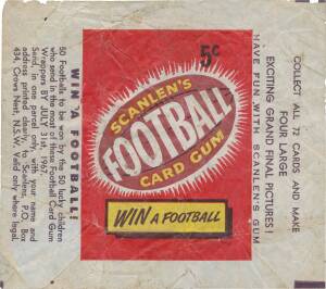 1967 "Scanlens Football Card Gum, 5c" wrapper. Fair condition. Rare.