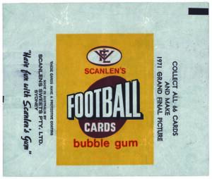 1972 "VFL, Scanlens, Football Cards, Bubble Gum" wrapper. Fair/G condition. Scarce.