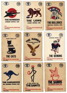 1974 Scanlens "Footballers", Club Mascot Sticker Inserts, part set [9/12], plus 4 pairs. Fair/VG.