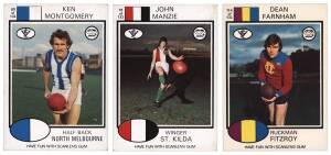 1975 Scanlens "Footballers", almost complete set [131/132 - missing No.123], plus one spare (No.110) & Checklists [12]. Fair/VG.