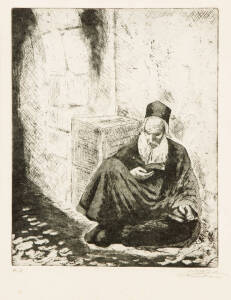 M. Feuerstein - Seated Rabbi by a wall