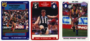 1990 Scanlens (Stimorol) "Footballers", complete set [168] plus error cards (3); 1991 Scanlens (Stimorol) "Footballers", complete set [168]; plus 1992 Regina "Footballers" almost complete set [175/176]. G/VG.