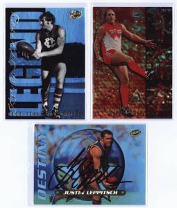 1996-2002 Select football cards, noted 1996 Series 1 [250], Series 2 [150]; 1997 "Base Set" [200], "All Australian" [two sets of 22], "Ron Barassi Legend Card", "Head 2 Head" [8/12]; 1998 "Base Set" [200]; 1999 "Base Set" [200], "All Australian" [22], Kev