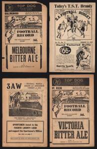 "S.A. Football Budget" for 1935; "Football Record"s for 1945 (2); "The Association Football Recorder" for 1945 Grand Final - Williamstown v Port Melbourne (includes Ron Todd, whose 188 goals for the season is still a record). Fair/Good condition.