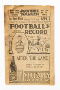 1940 "Football Record", Sept.7, 1st Semi Final, Essendon v Geelong. Fair condition.