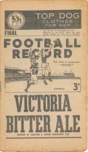 1947 "Football Record"s, noted home & away (1), 1st Semi Final (missing covers), 2nd Semi Final, Preliminary Final & Grand Final - Carlton v Essendon. Fair/G condition.