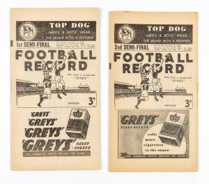 1948 "Football Record" s, 1st Semi Final - Collingwood v Footscray & 2nd Semi Final - Essendon v Melbourne. Mainly G/VG.