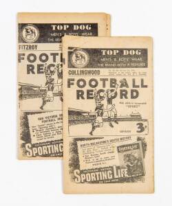 1949 "Football Record"s, noted home & away (2), 1st Semi Final - Essendon v Collingwood; 2nd Semi Final - Carlton v North Melbourne. Fair/G condition.