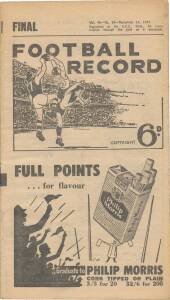 1957 "Football Record"s, noted home & away (8), 2nd Semi Final, Preliminary Final & Grand Final - Melbourne v Essendon. Fair/G condition.