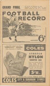 1959 "Football Record"s, noted home & away (6), 1st Semi Final, 2nd Semi Final, Preliminary Final & Grand Final - Melbourne v Essendon. Fair/G condition.